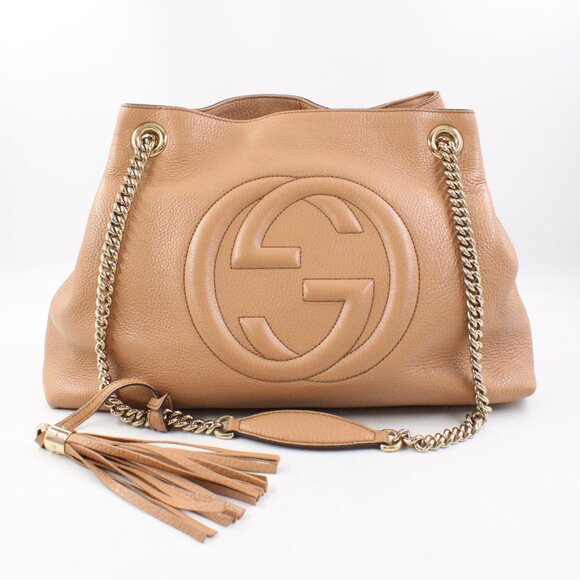 Pre-Owned Gucci Interlocking G Soho Chain Strap Tote Bag in Beige Leather - Picture 1 of 16